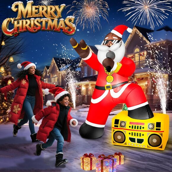 🆕6FT Christmas Inflatables Black Santa Claus Hip-pop Rapper Outdoor Decorations - Picture 8 of 10